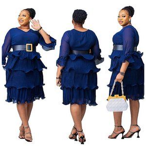 Navy Blue 3 Tier Ruffle Dress